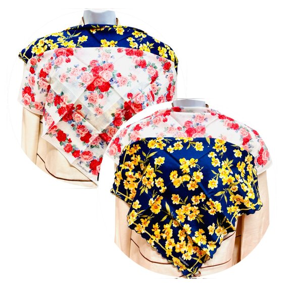 2) New  Beautiful YSL MiniScarf/Handker cotton 19 "  Purple  Pink Floral (61 - Picture 6 of 14